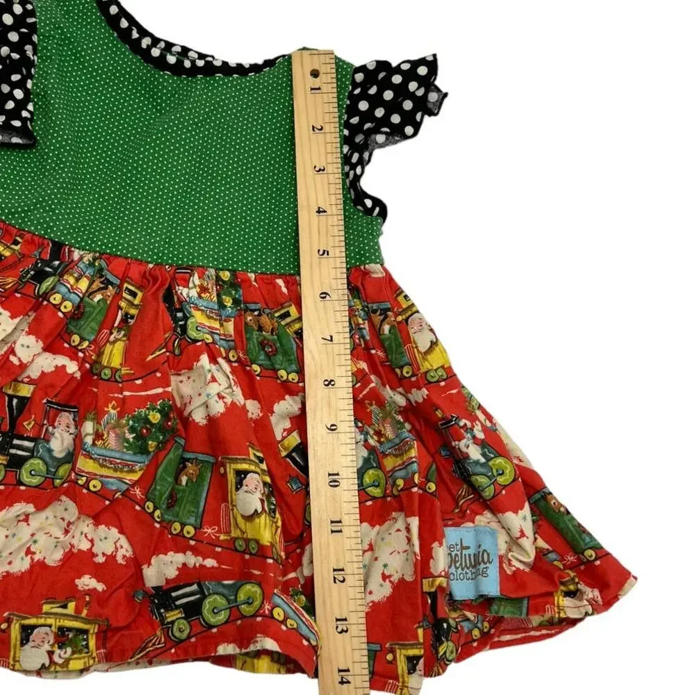 BOUTIQUE SWEET PETUNIA Vintage Santa Train Christmas Peplum Dress SZ 2